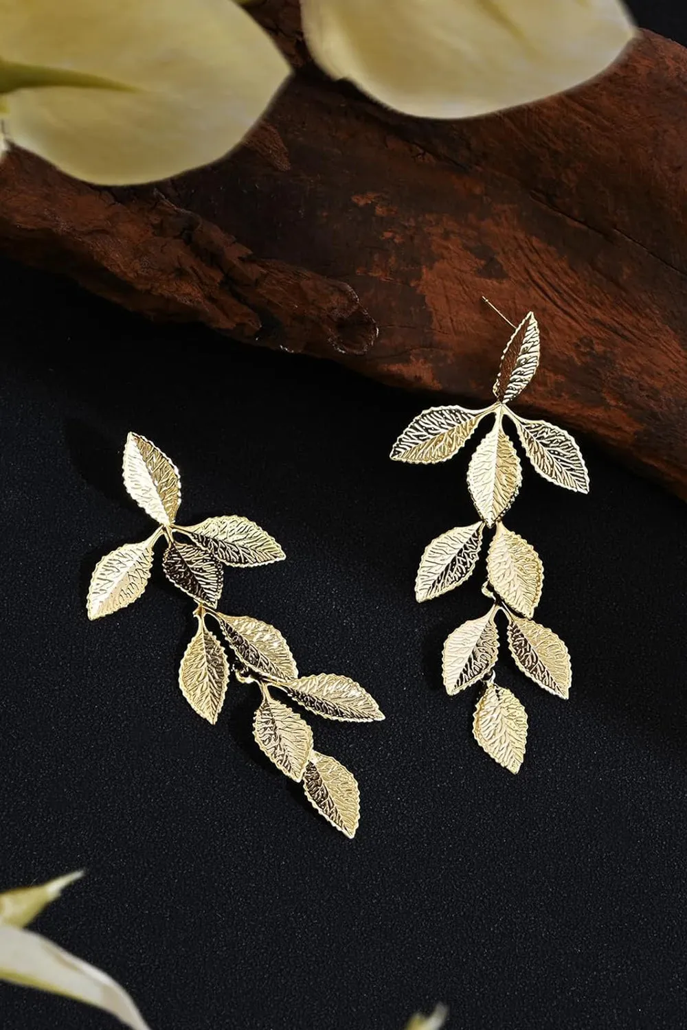 Gold Long Leaf Stud Earrings sold by KissProm product image thumbnail 3