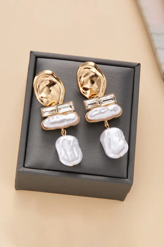 Gold & Pearl Dangle Earring sold by KissProm
