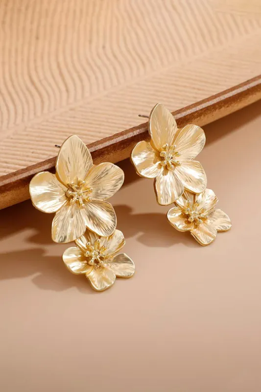 Gold Large Double Flower Earrings sold by KissProm