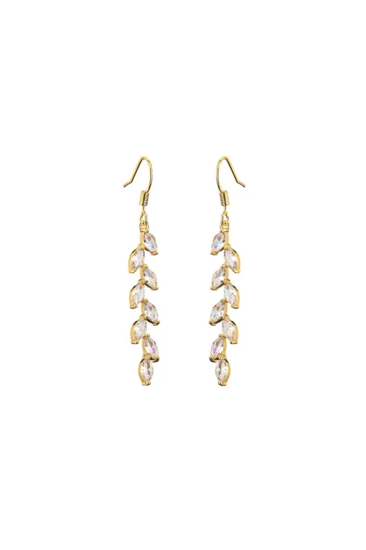 Rhinestone Leaf Dangle Earrings Crystal Drop sold by KissProm