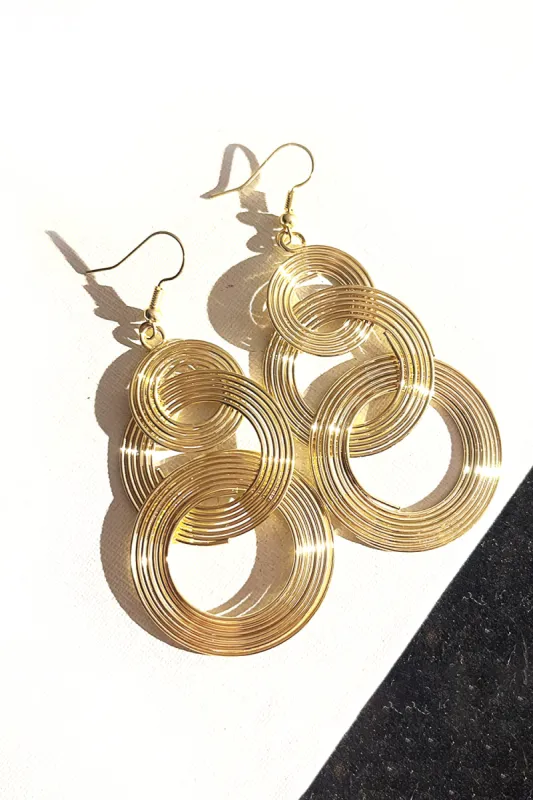 Long Gold triple swirl Earrings sold by KissProm