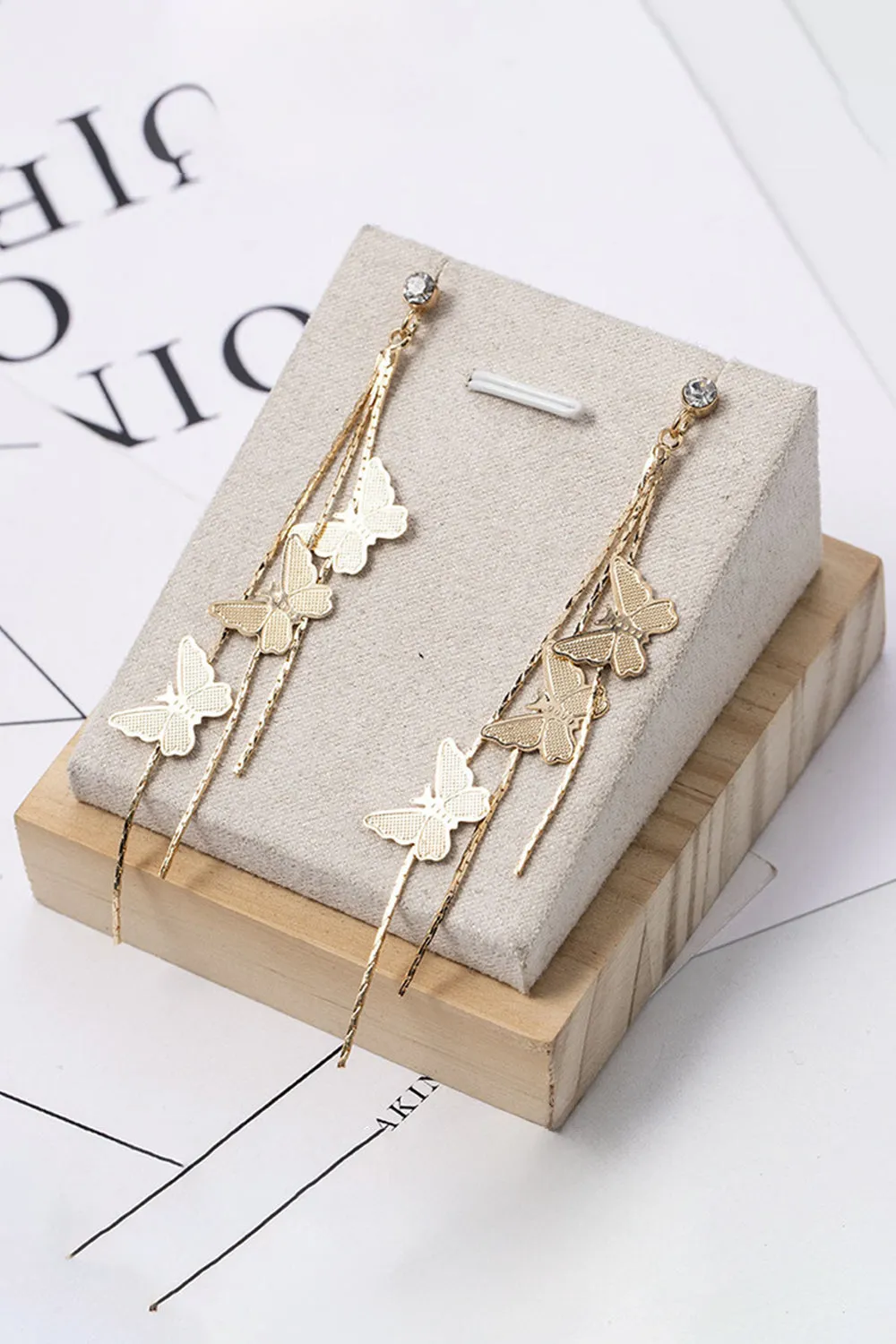 Gold Butterfly Tassel Earrings sold by KissProm product image thumbnail 2