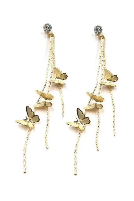 Gold Butterfly Tassel Earrings sold by KissProm