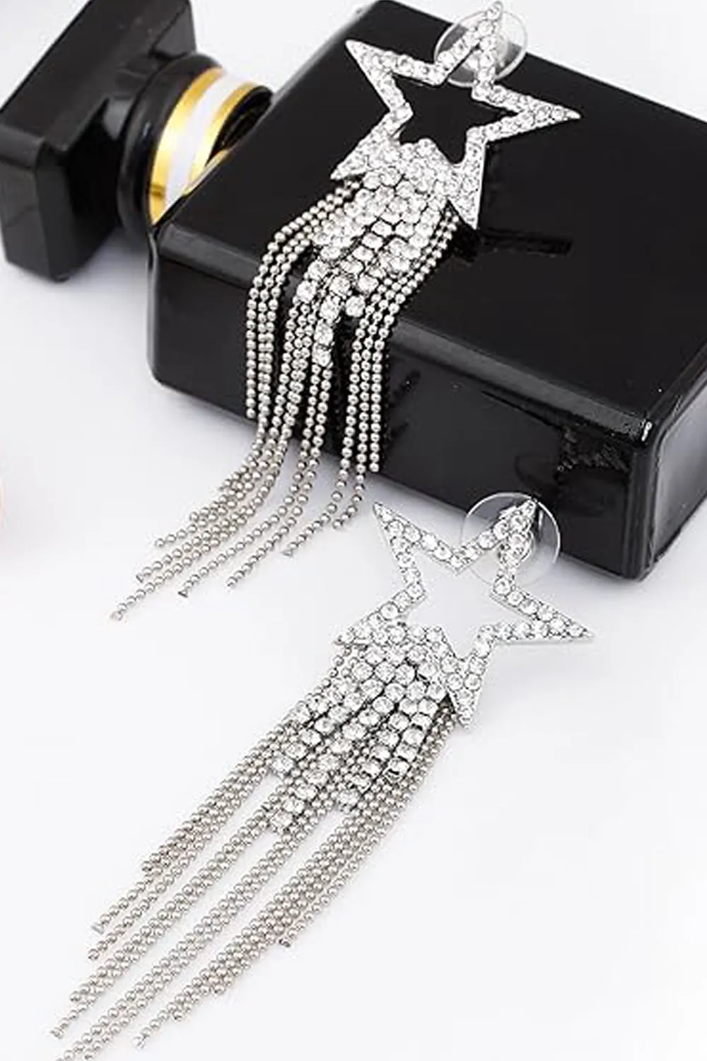 Silver Star Beaded Drop Tassel Earrings sold by KissProm product image thumbnail 2