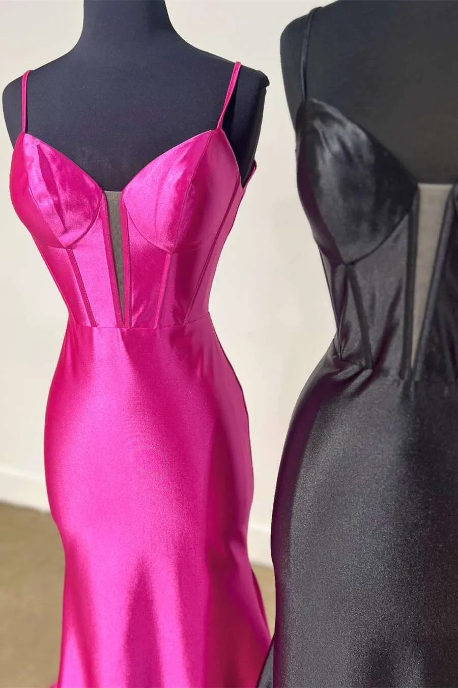 Elori | Plunge Neck Black Satin Mermaid Long Prom Dress sold by KissProm product image thumbnail 3