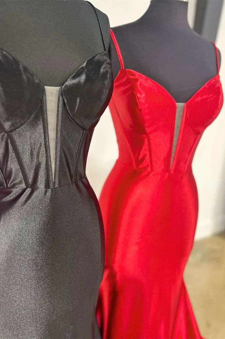 Elori | Plunge Neck Black Satin Mermaid Long Prom Dress sold by KissProm product image thumbnail 2