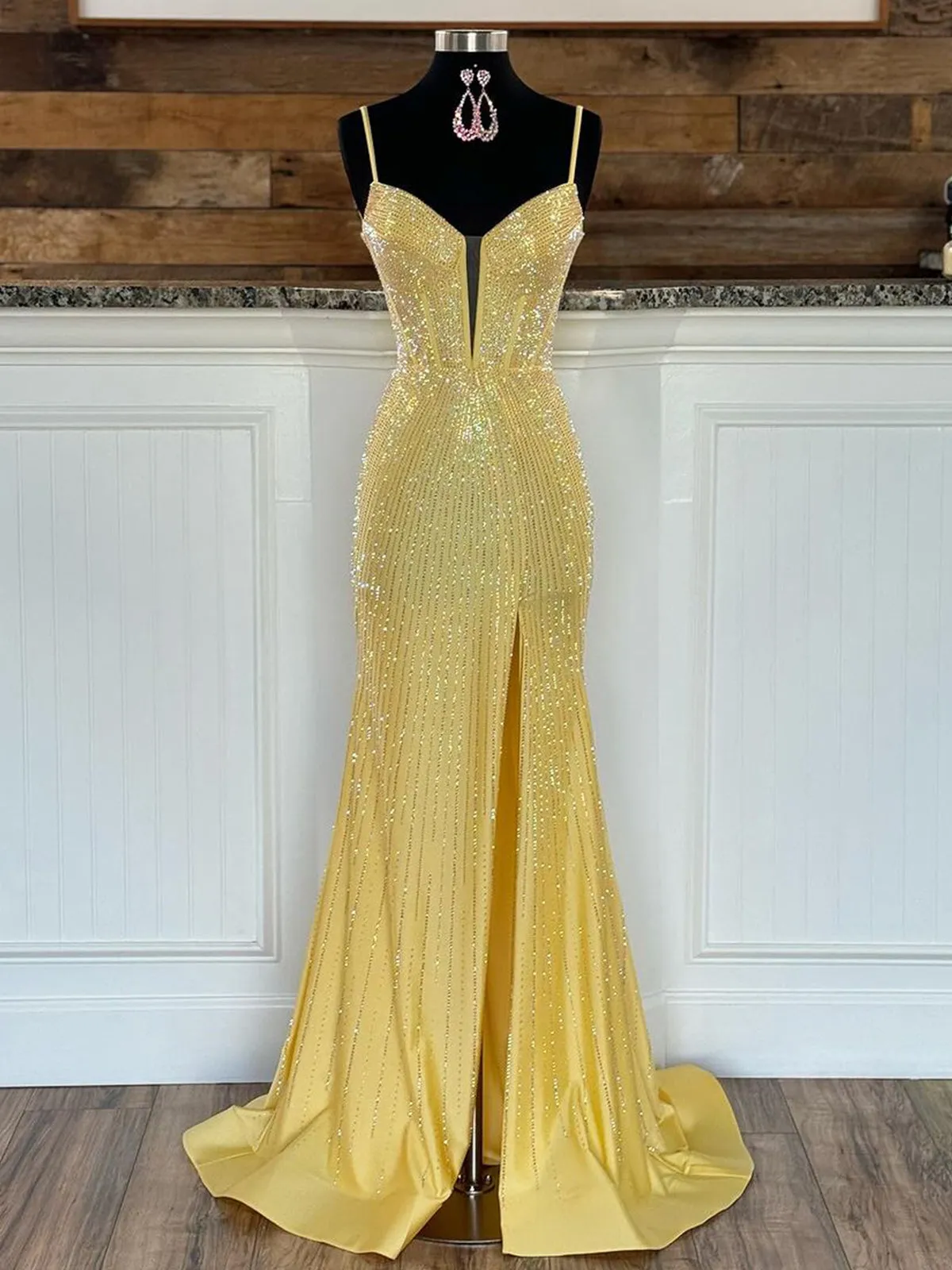 Mermaid Satin Beaded Red Prom Dress with Slit sold by KissProm product image thumbnail 5