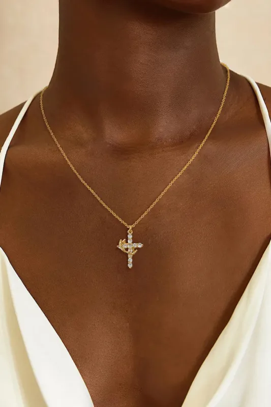 Cross Crown Pendant Zircon Necklace sold by KissProm