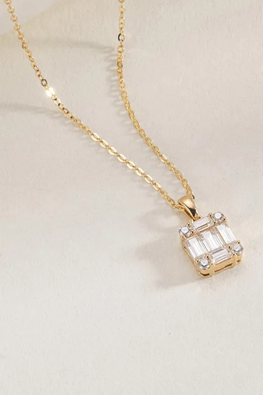 Gold Square Zircon Pendant Necklace sold by KissProm