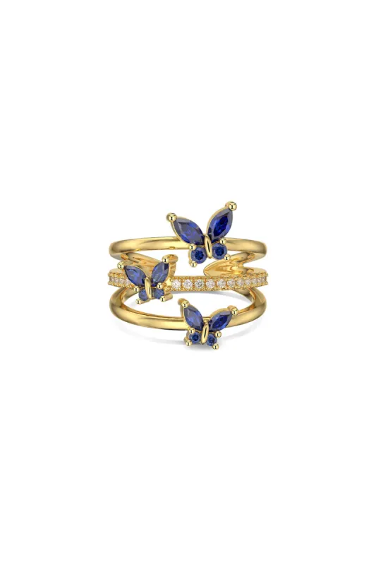 18k Gold Plated Butterfly Adjustable Triple Wrap Open Ring sold by KissProm