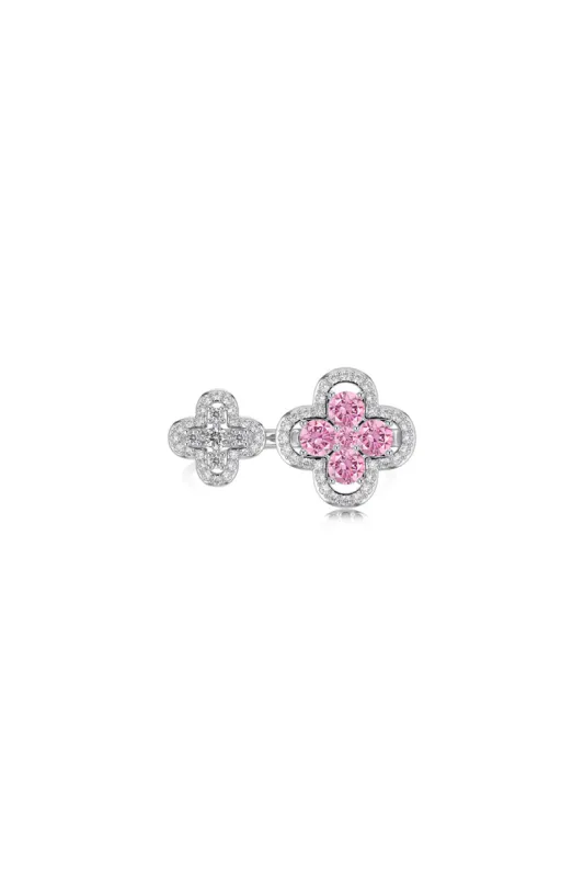 Sterling Silver Sparkling Four Leaf Clover Adjustable Open Ring sold by KissProm