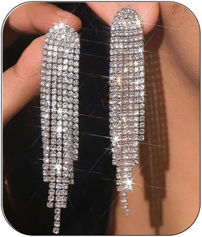 Tassel Gold Small Circle Long Earrings with Rhinestones sold by KissProm