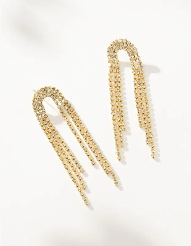 Tassel Gold Long Earrings with Rhinestones sold by KissProm