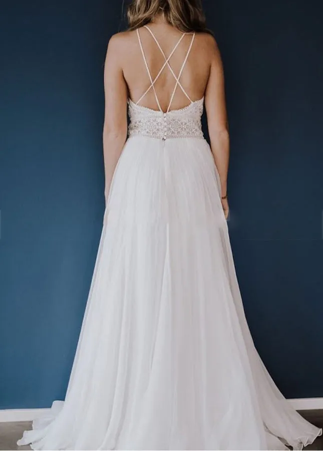 Beach Lace Chiffon Halter Sleeveless Open Back Wedding Dresses sold by KissProm product image thumbnail 2