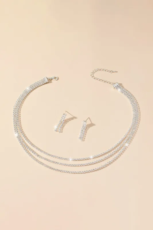 Sparkly Multilayer Thin Rhinestone Necklace And Earrings Set sold by KissProm