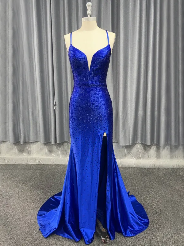 Janiyah |Mermaid V Neck Beaded Jersey Prom Dress with Slit sold by KissProm