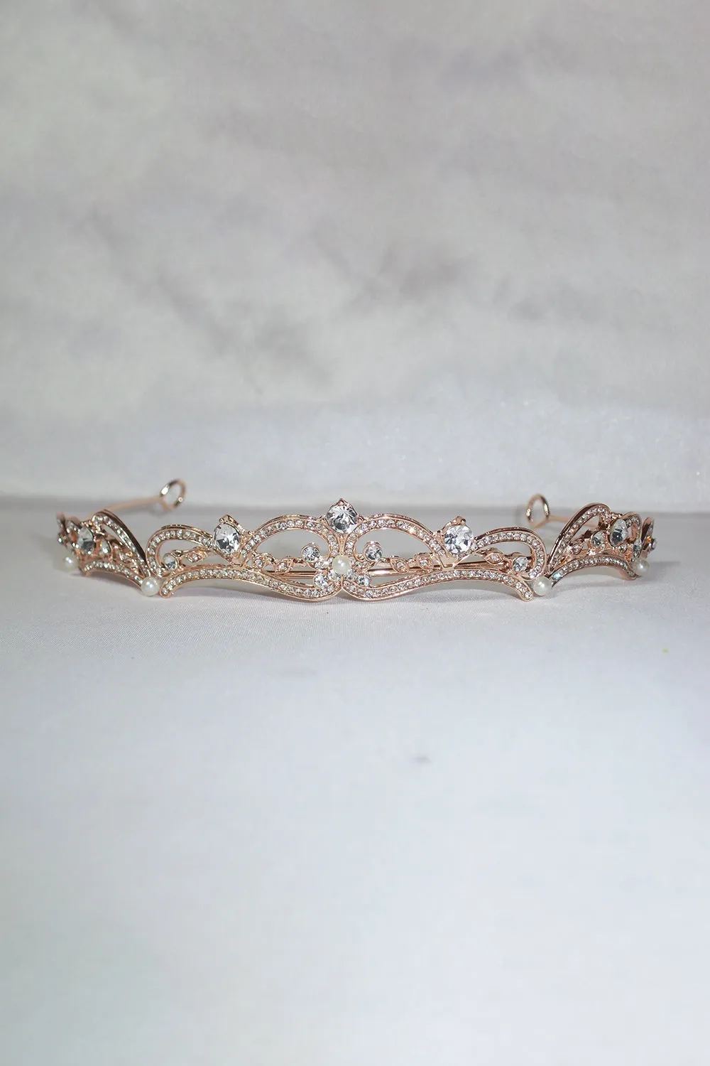 Gold Rhinestone Pearl Wedding Tiara sold by KissProm product image thumbnail 2