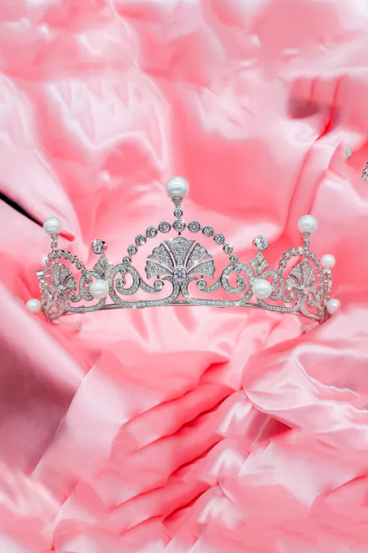 Silver Pearls Royal Lotus Flower Tiara sold by KissProm