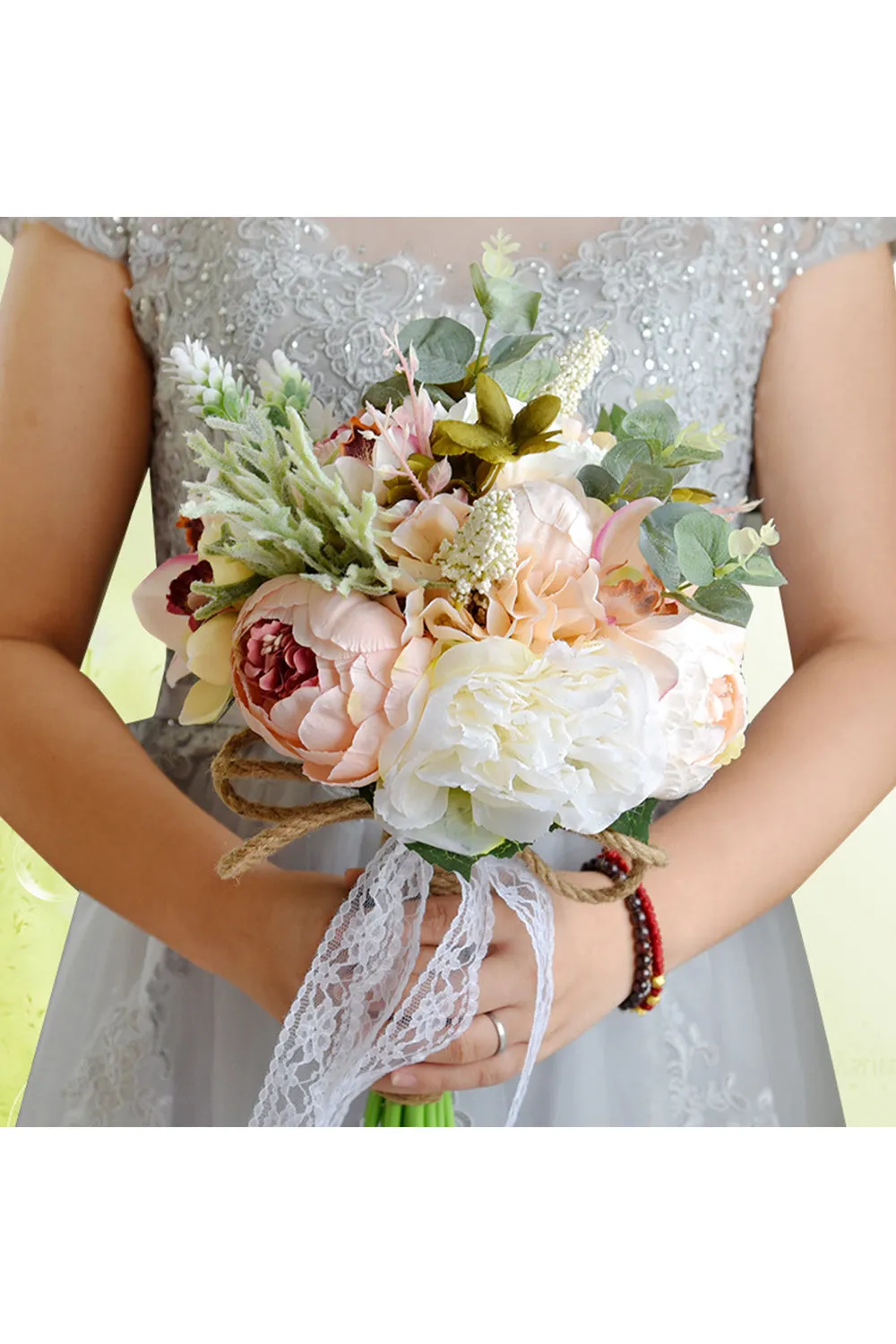 Artificial Silk Rose Peony Wedding Bridal Bouquets sold by KissProm product image thumbnail 3