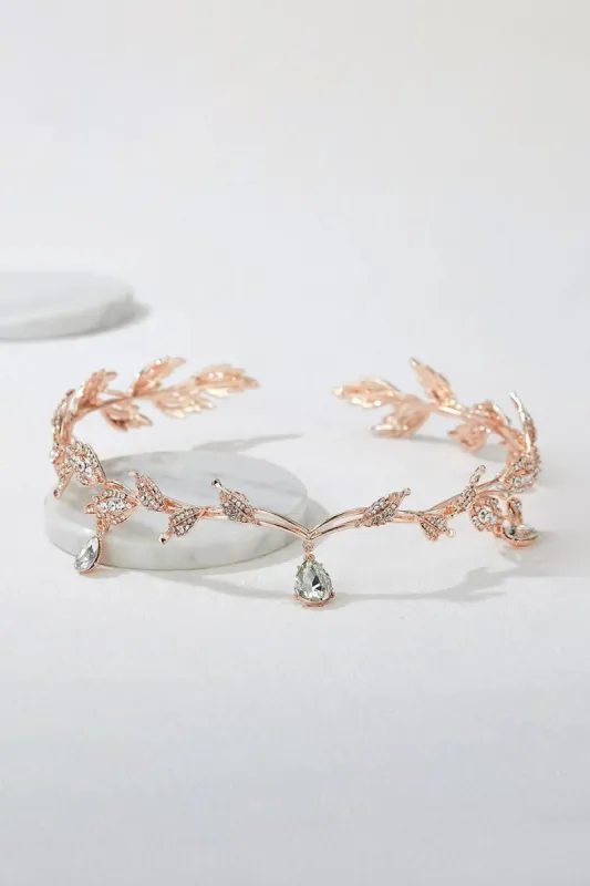 Rose Gold Leaf Crystal Crown sold by KissProm