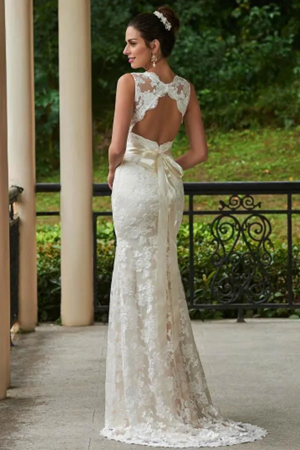 Classic Mermaid V-Neck White Lace Backless Wedding Bridal Dress sold by KissProm product image thumbnail 4