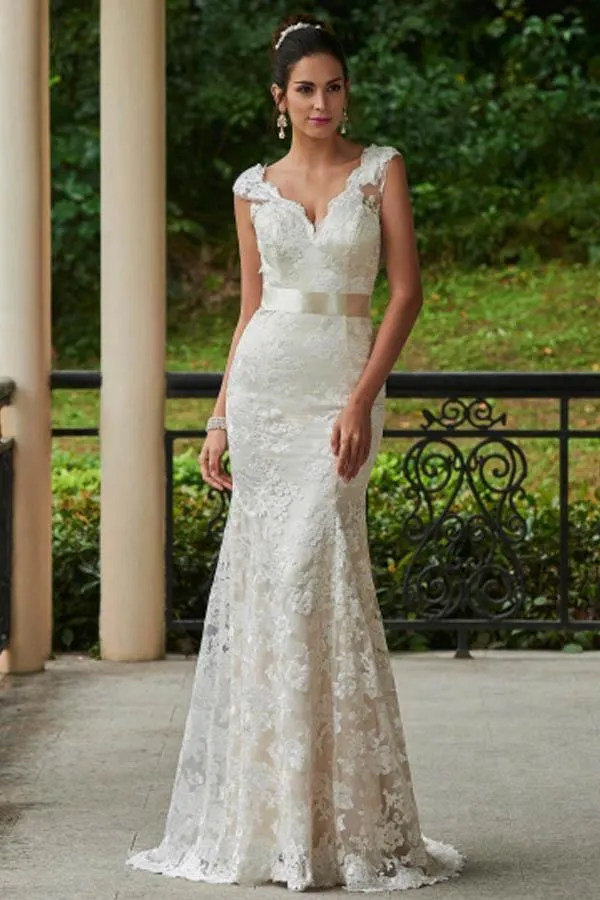 Classic Mermaid V-Neck White Lace Backless Wedding Bridal Dress sold by KissProm product image thumbnail 2