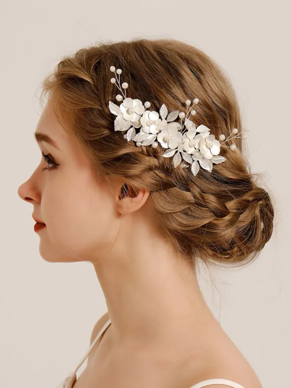 Silver Leaf Flower Bridal Hair Accessories Comb sold by KissProm