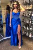 Glitter Royal Blue Satin Mermaid Spaghetti Straps Long Corset Prom Dress with Beading sold by KissProm