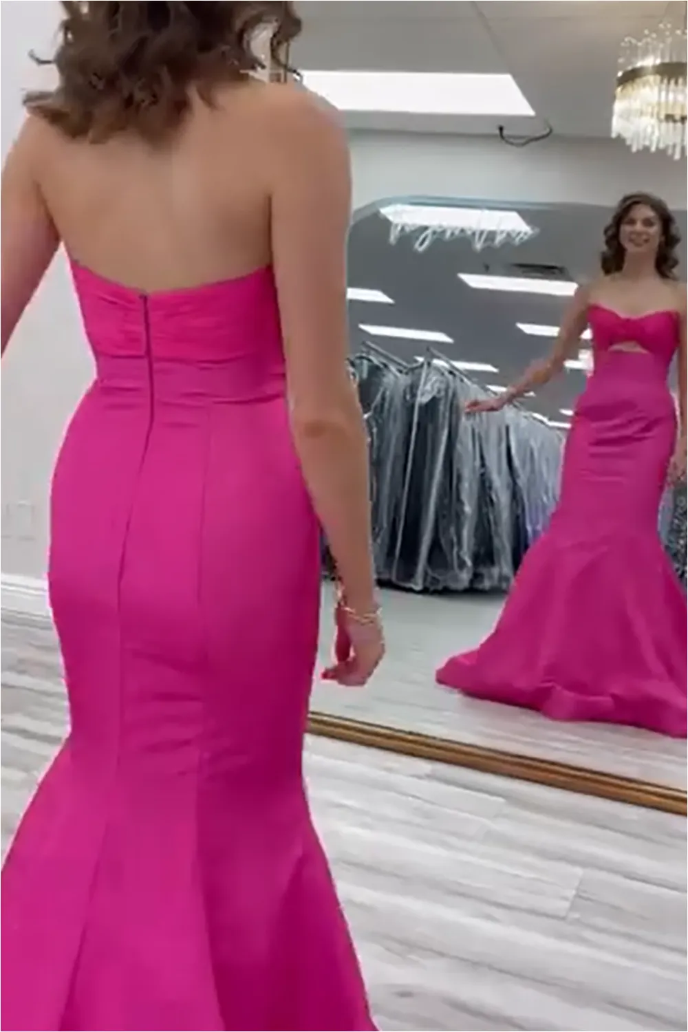 Fuchsia Sweetheart Mermaid Satin Cut-out Long Prom Dress sold by KissProm product image thumbnail 2