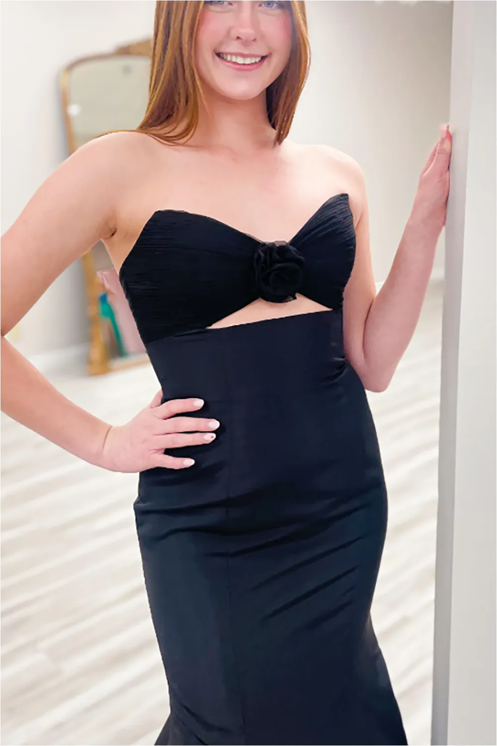 Fuchsia Sweetheart Mermaid Satin Cut-out Long Prom Dress sold by KissProm product image thumbnail 3