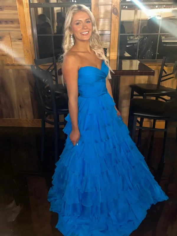 Bindi | Sweetheart Blue Chiffon Tiered A-line Prom Dresses sold by KissProm