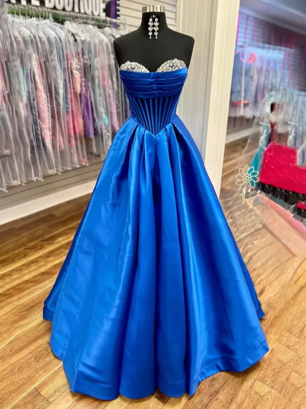 Liabelle | A-Line Beaded Sweetheart Royal Blue Satin Prom Dress sold by KissProm