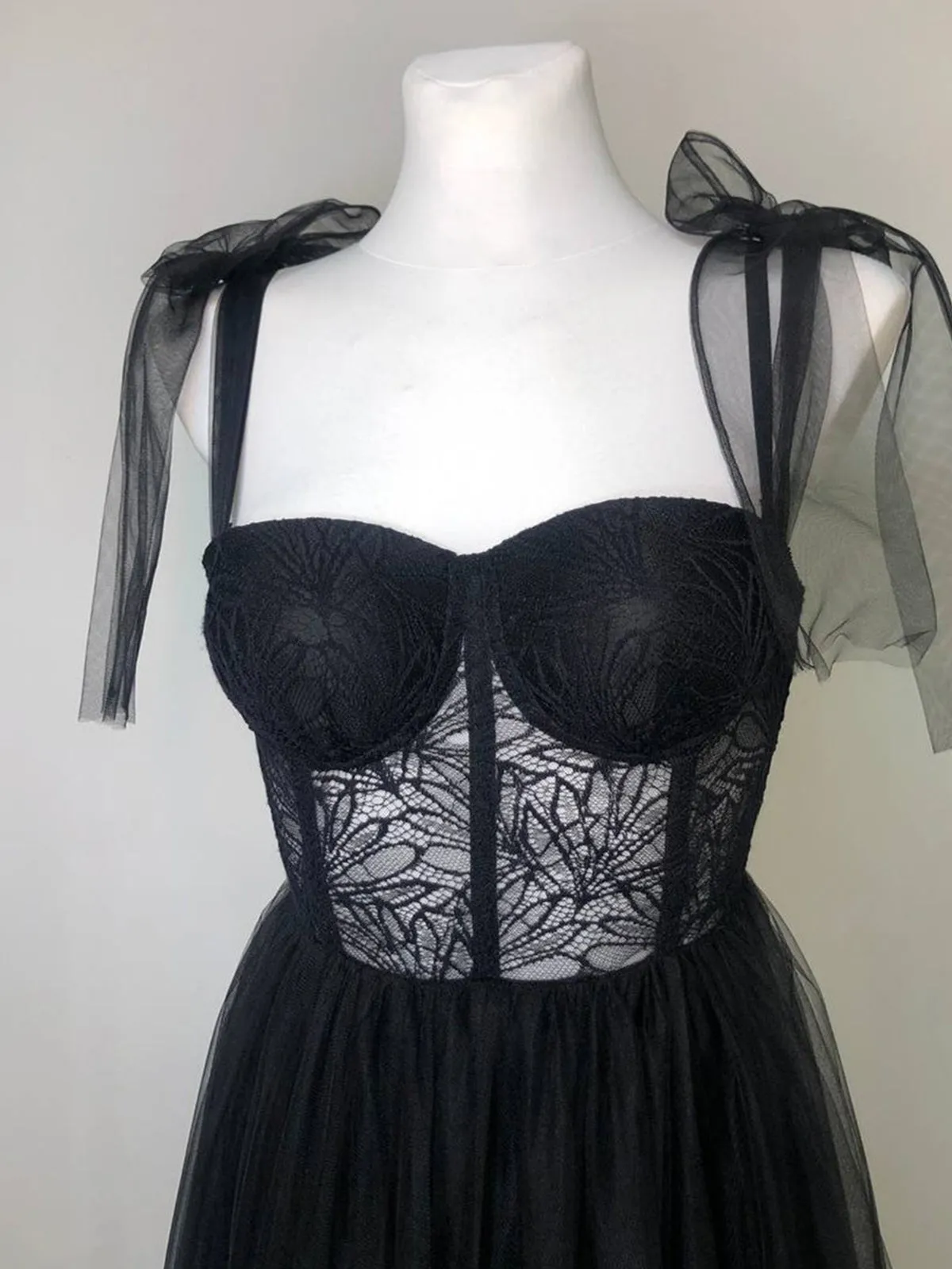 Maebi | A-line Black Lace Corset Tulle Long Prom Dress sold by KissProm product image thumbnail 4