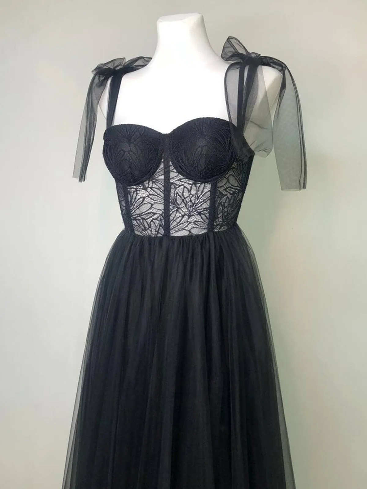 Maebi | A-line Black Lace Corset Tulle Long Prom Dress sold by KissProm product image thumbnail 5