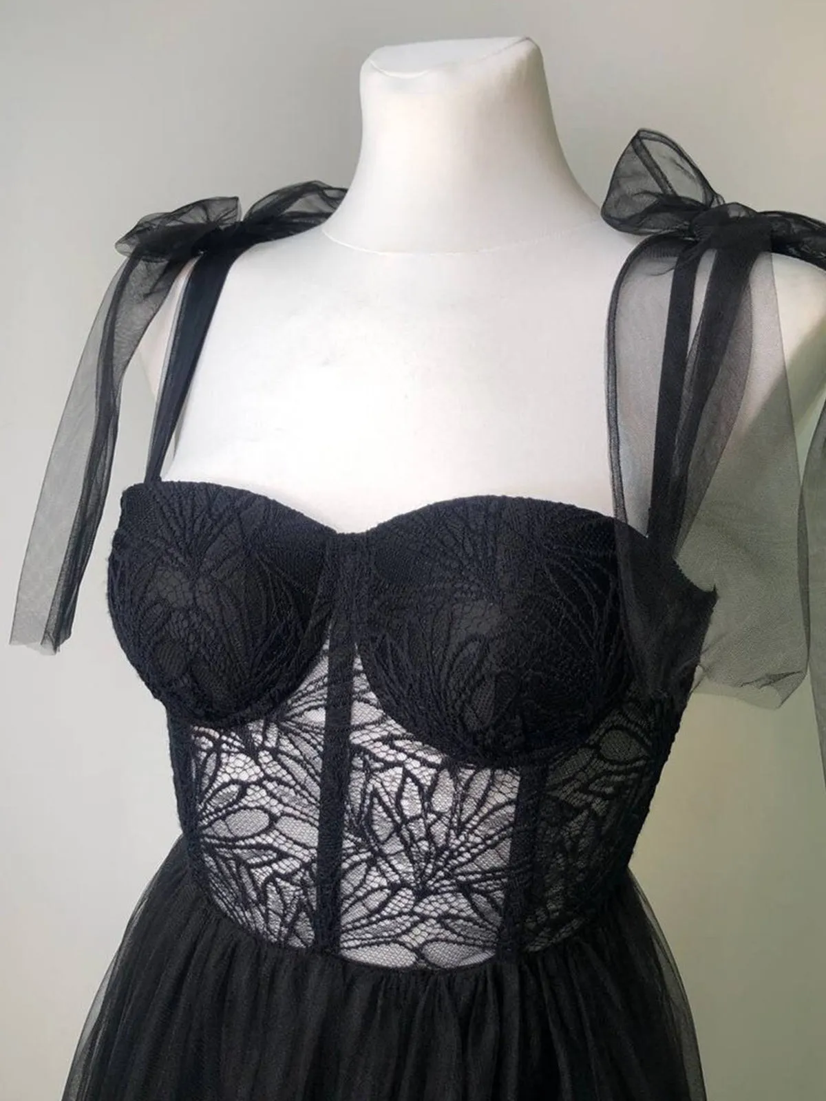 Maebi | A-line Black Lace Corset Tulle Long Prom Dress sold by KissProm product image thumbnail 3