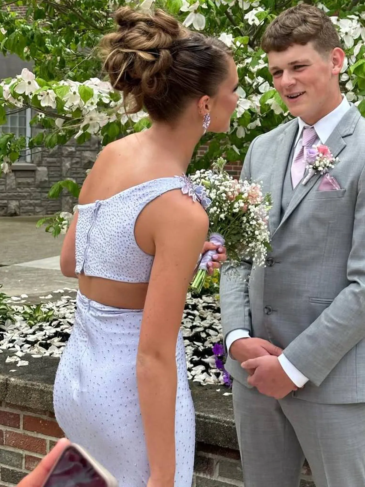 Ada | One Shoulder Appliques Mermaid Side Slit Long Prom Dress with Rhinestone sold by KissProm product image thumbnail 2