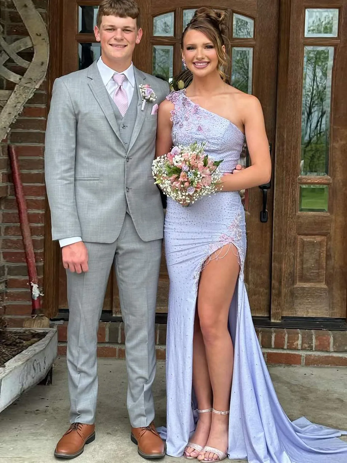 Ada | One Shoulder Appliques Mermaid Side Slit Long Prom Dress with Rhinestone sold by KissProm