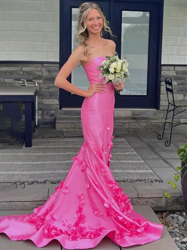 Skyden | Pink Strapless Mermaid Sleeveless Appliques Long Prom Dress sold by KissProm
