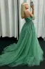 Corbin | Off the Shoulder Mint Green Tulle Lace Prom Dresses with Appliques sold by KissProm