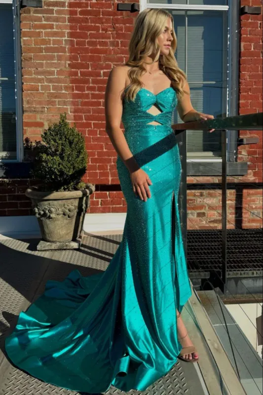 Telah | Glitter Mermaid Yellow Sweetheart Cut-out Long Prom Dress with Beading sold by KissProm