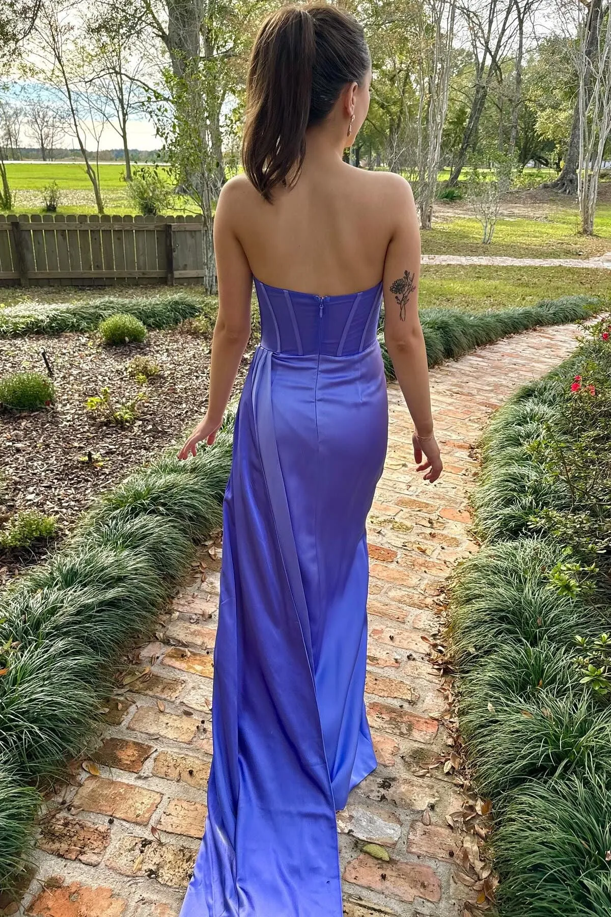 Periwinkle Strapless Pleated Formal Dress with Attached Train sold by KissProm product image thumbnail 4