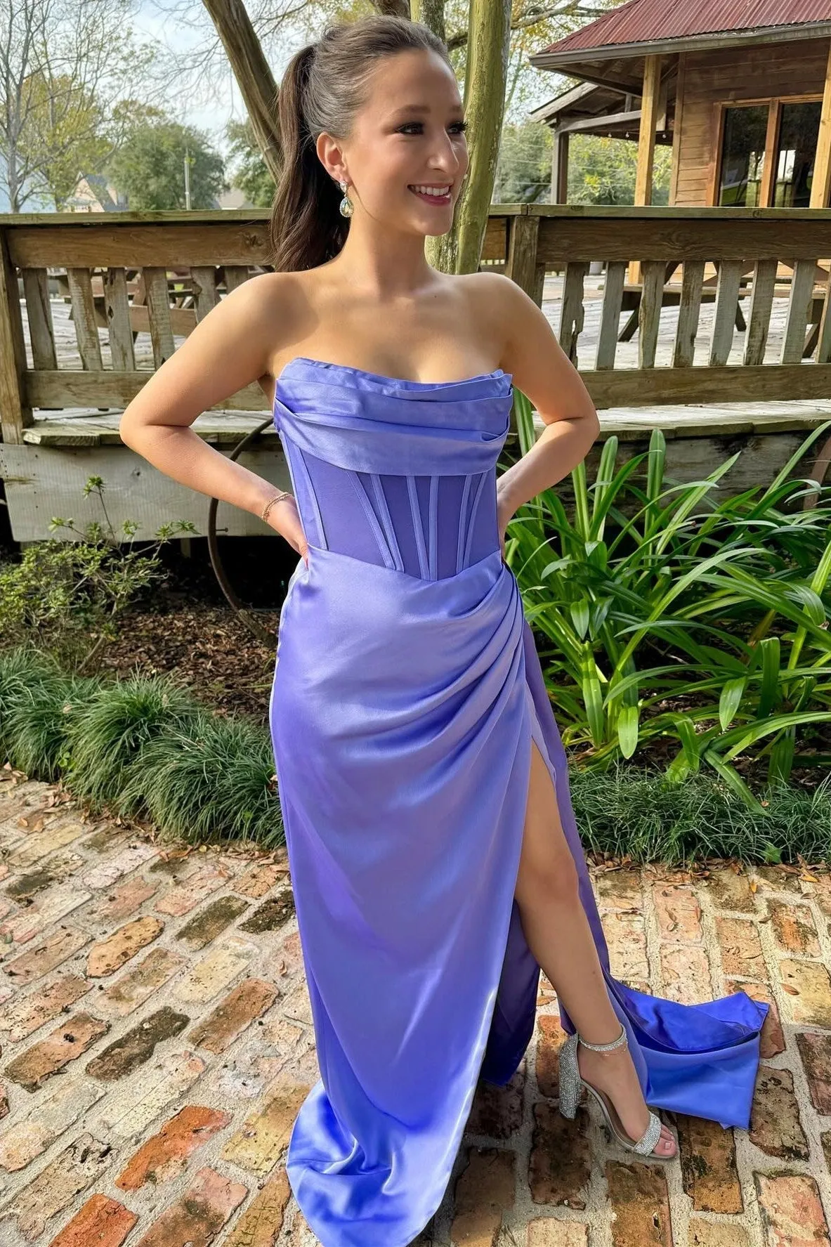 Periwinkle Strapless Pleated Formal Dress with Attached Train sold by KissProm product image thumbnail 2