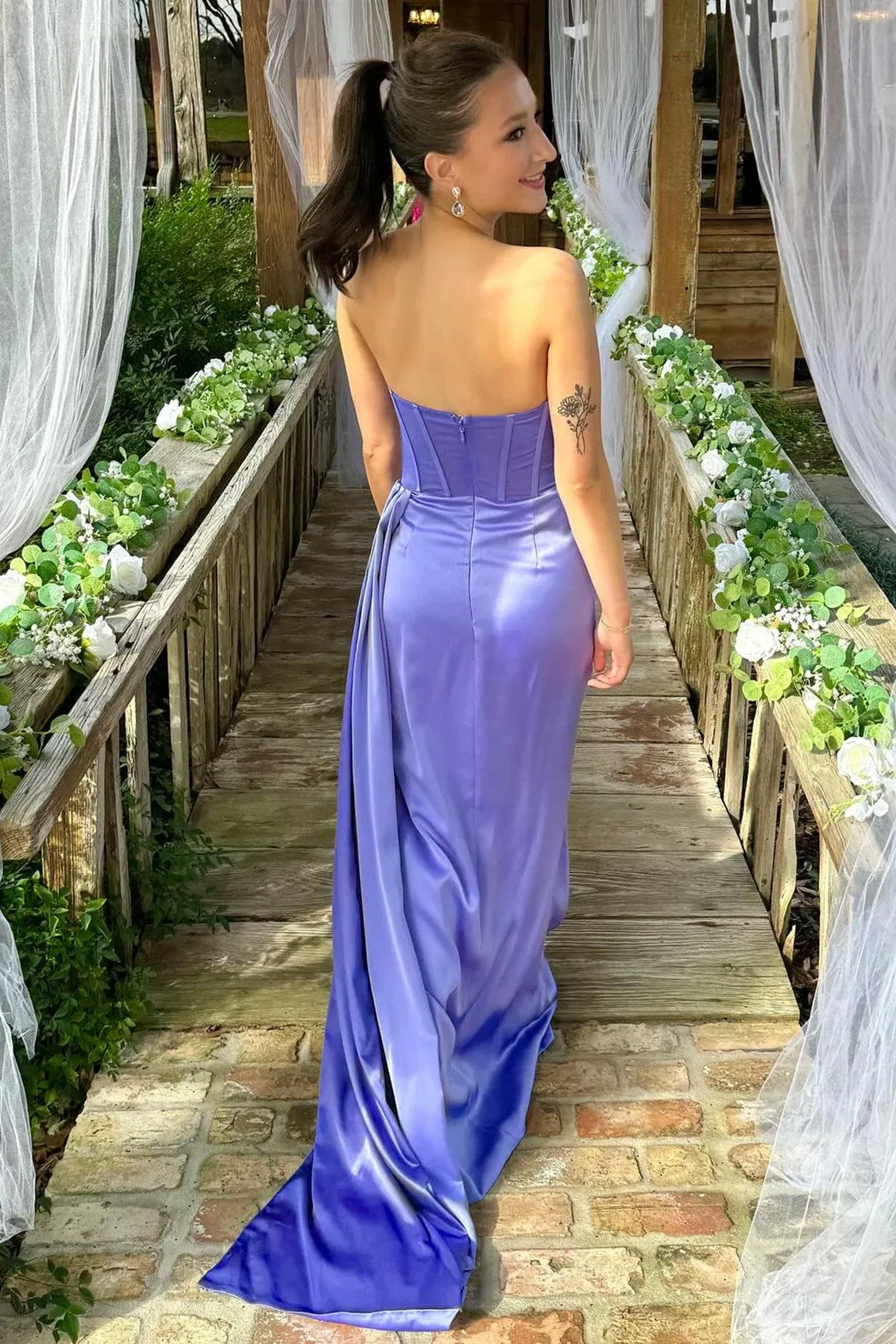 Periwinkle Strapless Pleated Formal Dress with Attached Train sold by KissProm product image thumbnail 3