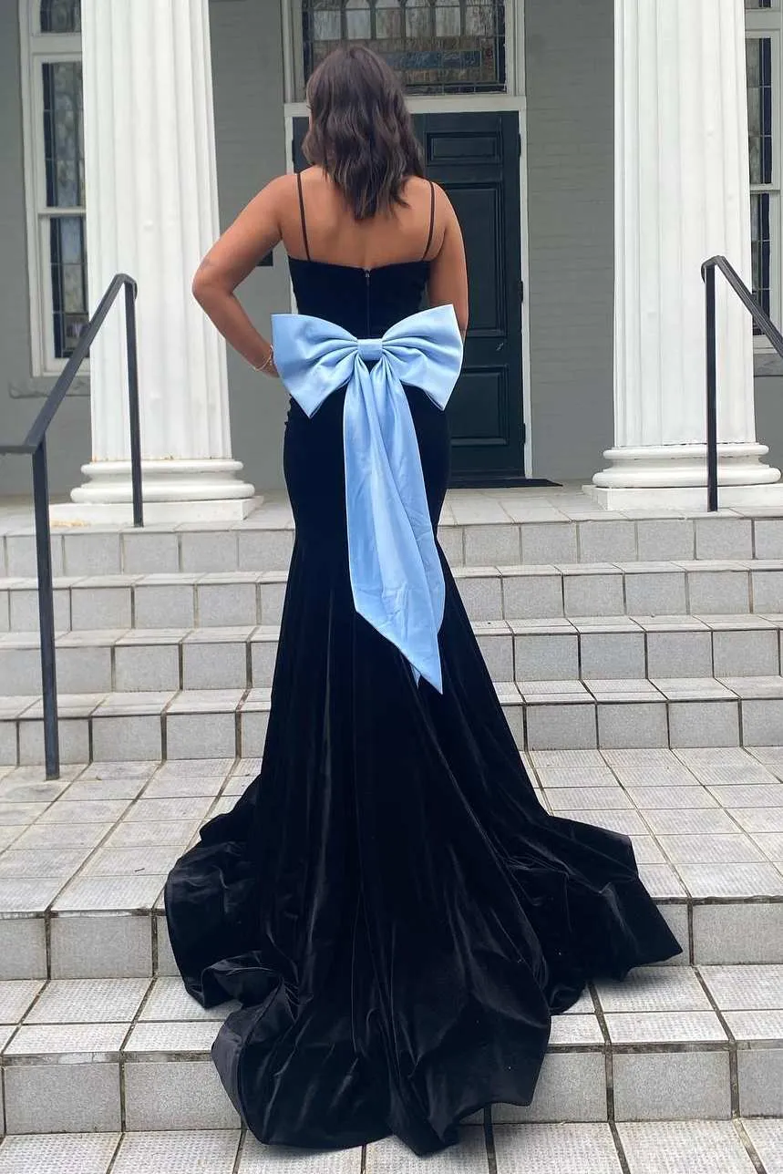 Jesai | Elegant Mermaid V-Neck Spaghetti Straps Velvet Formal Prom Dress with Bow sold by KissProm product image thumbnail 2