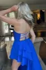 Shirae | Royal Blue Strapless Ruffles Sleeveless Long Prom Dress with Slit sold by KissProm