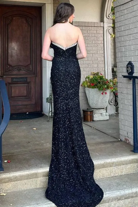 Rogue | Plunging Neck Sequin Mermaid Prom Dress with Slit sold by KissProm product image thumbnail 5