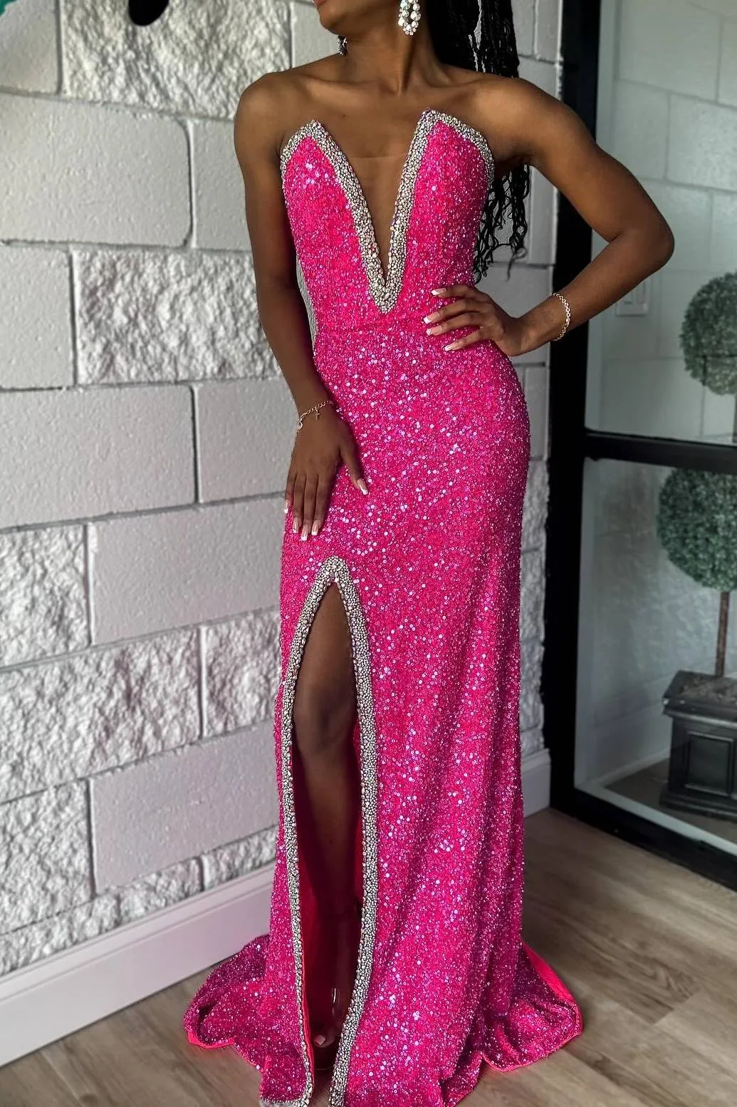 Rogue | Plunging Neck Sequin Mermaid Prom Dress with Slit sold by KissProm product image thumbnail 2