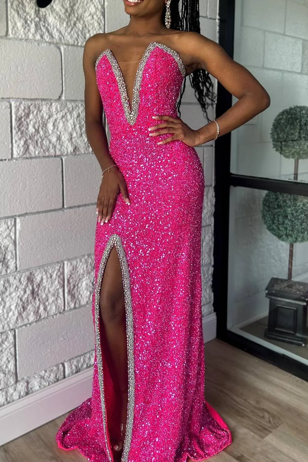 Rogue | Plunging Neck Sequin Mermaid Prom Dress with Slit sold by KissProm product image thumbnail 3