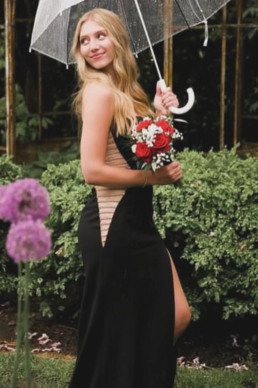 Black Strapless Mermaid Cut-out Long Corset Prom Dress with Slit sold by KissProm product image thumbnail 4