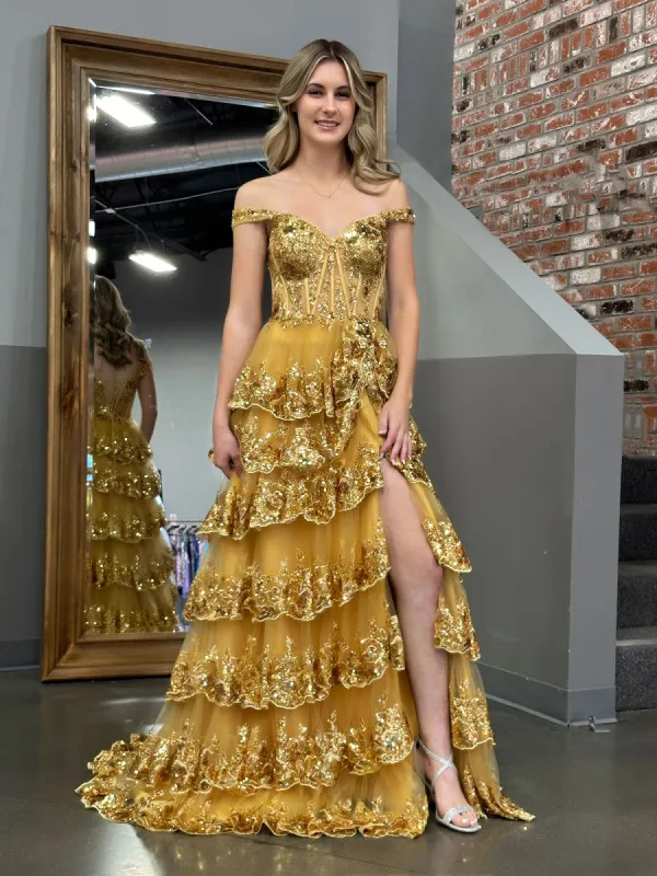 Princess A Line Off the Shoulder Corset Prom Dress with Lace Ruffles sold by KissProm